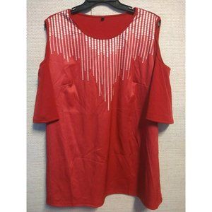 Women's White dotted Cold Shoulder Navy Blouse Size 2X